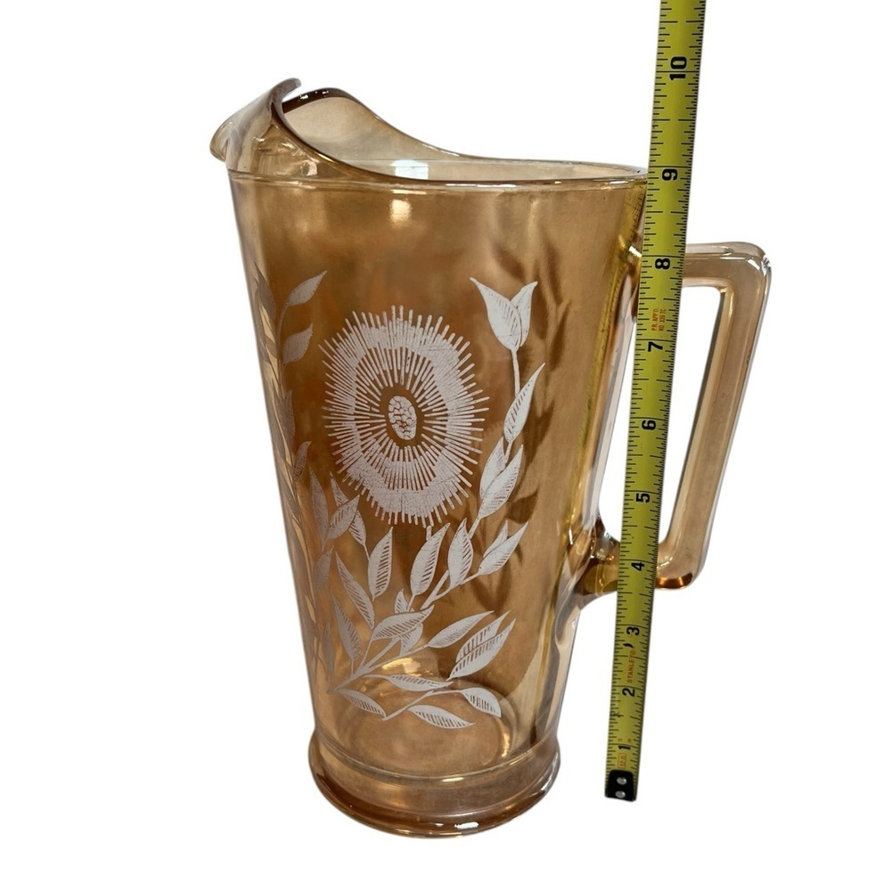 Vintage Jeanette Cosmos Carnival Glass Pitcher Marigold Retro MCM - Picture 7 of 9